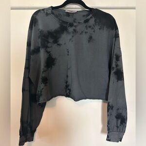 Blue Blush Gray Tie Dye Ballon Sleeve Cotton Crop